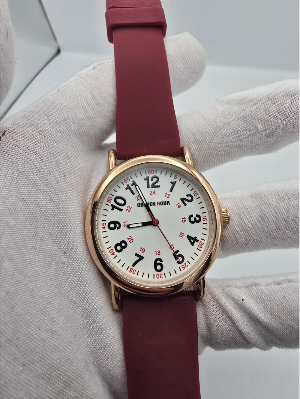 Golden Hour Nurse Watch Medical Professional Quartz White Dial Silicone Strap